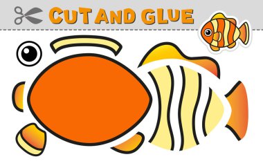 Balığı kes ve yapıştır. Vektör çizimi. Çocukların yaratıcılığı, etkinliği ve öğrenimi için kağıt uygulaması