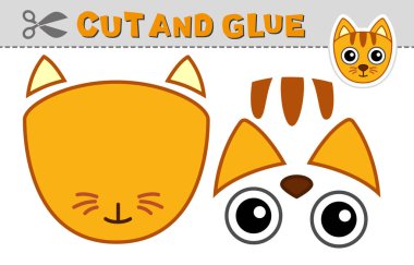 Kedinin kafasını kes ve yapıştır. Vektör çizimi. Çocukların yaratıcılığı, etkinliği ve öğrenimi için kağıt uygulaması