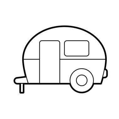 Eski bir karavanın vektör çizimi. Siyah hatlı simge tarzı. Çocuklar için boyama kitabı