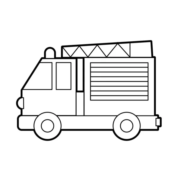 消防車のベクトルイラスト ブラックアウトラインのアイコンスタイル 子供向けぬり絵 — ストックベクタ