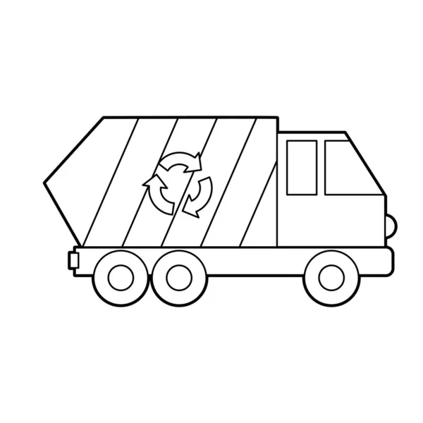 ゴミ収集車のベクトルイラスト ブラックアウトラインのアイコンスタイル 子供向けぬり絵 — ストックベクタ