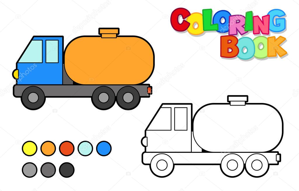 Vector Illustration of a road tanker. Icon style with black outline. Coloring book for children