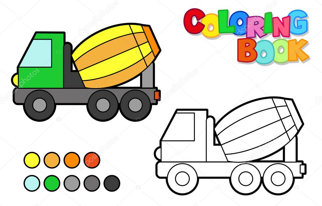 Vector Illustration of a cement mixer. Icon style with black outline. Coloring book for children