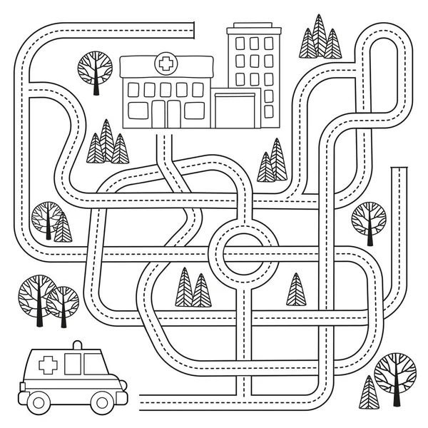 Vektorové Bludiště Hra Pro Děti Vozidly Zamotané Silnice Labyrinth Pomozte — Stockový vektor