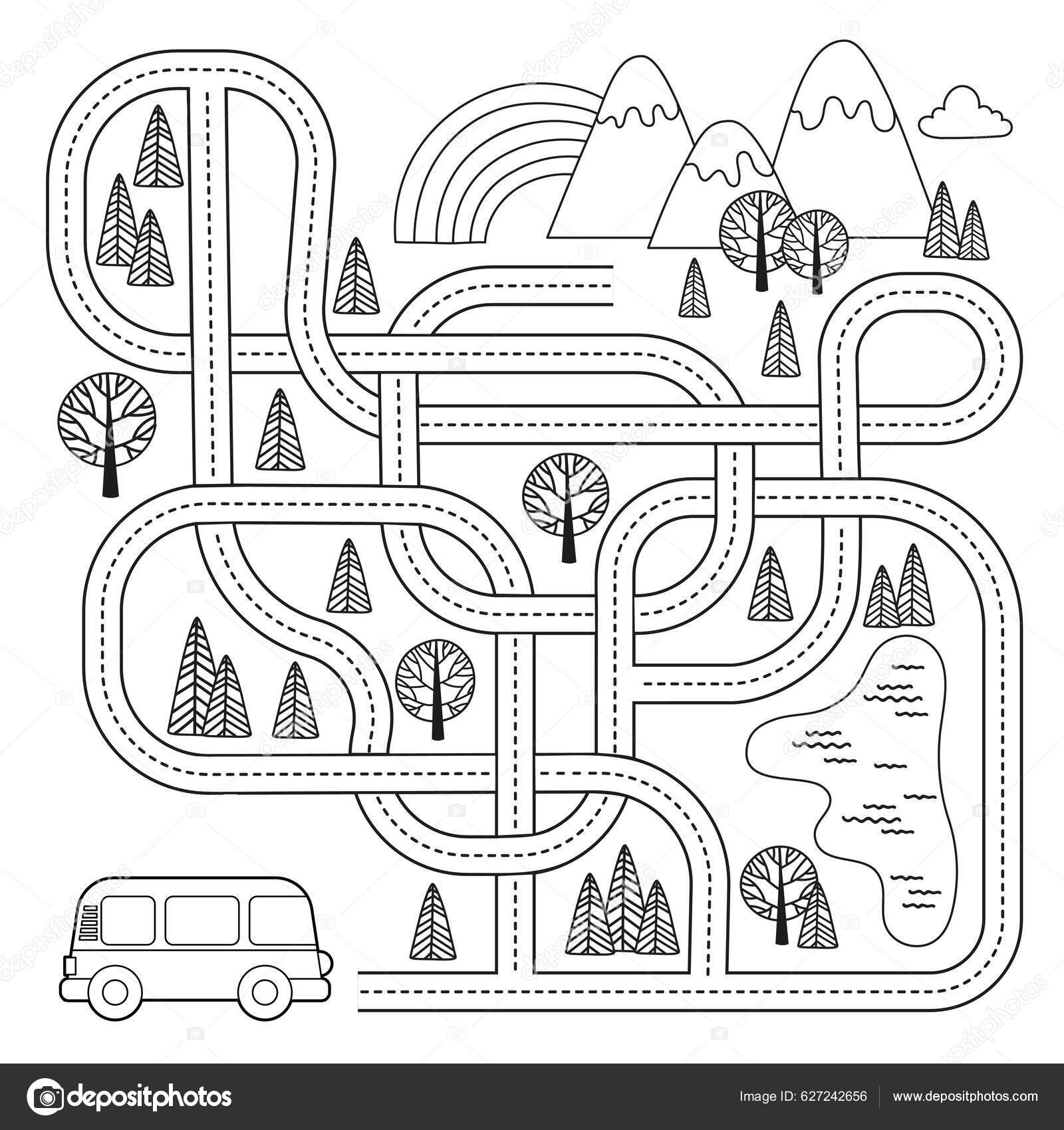 Vector Maze Game Kids Vehicles Tangled Road Labyrinth Help Minivan