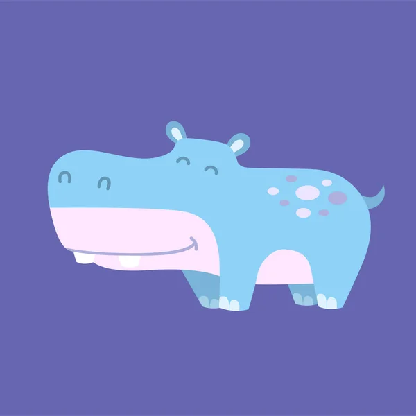 Drôle Animal Zoo Dans Style Dessin Animé Mignon Petit Hippopotame — Image vectorielle