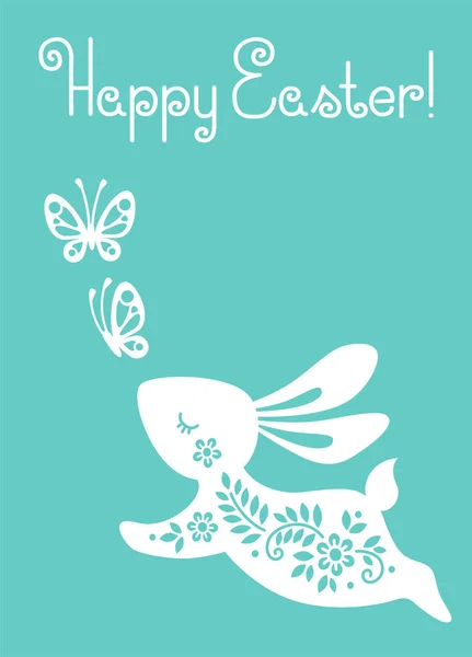 Vector Silhouette Illustration Hare Bunny Jumping Butterfly Beautiful Vertical Banner — Vettoriale Stock