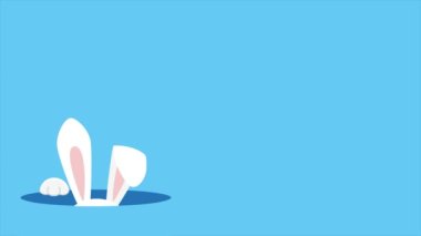 Cute bunny looks out of a hole, 4K animation on a blue background. Hare, rabbit, bunny for Easter design