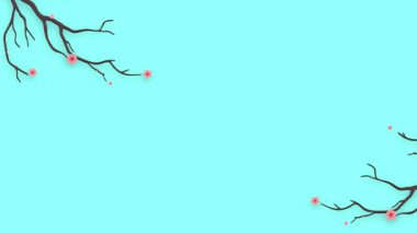 Sakura blossom branch isolated on blue background. Motion footage animation for Womens Day, Valentines Day, Mothers Day and Wedding Day