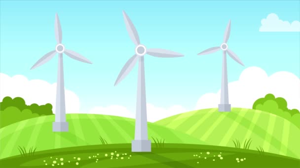 Turbina Eólica Fundo Campo Filmagem Animação Para Conceito Eco Energy — Vídeo de Stock