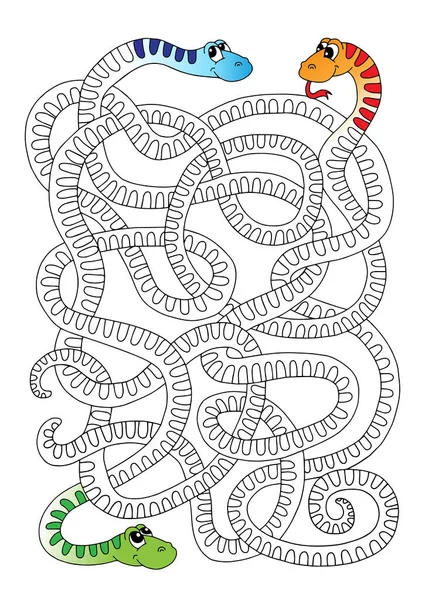向量着色书页 儿童迷宫游戏 相互交织的蛇 — 图库矢量图片