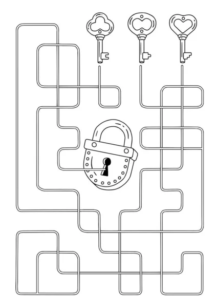 Vektorové Omalovánky Labyrint Hra Pro Děti Vyberte Správný Klíč — Stockový vektor