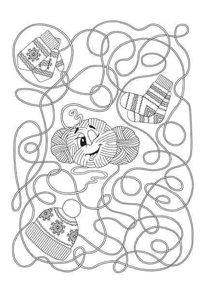 Coloriage Vectoriel Page Livre Jeu Labyrinthe Pour Enfants Boules Fil — Image vectorielle