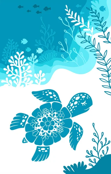 Immagine Decorativa Stilizzata Una Tartaruga Marina Vita Subacquea Mondo Oceani — Vettoriale Stock
