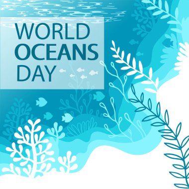 Bir deniz kaplumbağası ve su altı yaşamının dekoratif görüntüsü. Dünya okyanuslarının günlük arkaplan tasarımı