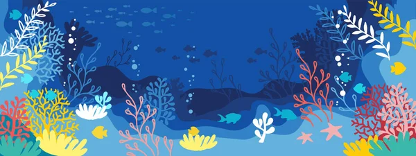 Wektor Poziome Niebieskie Tło Podwodne Życie Morskie Rafy Koralowej — Wektor stockowy