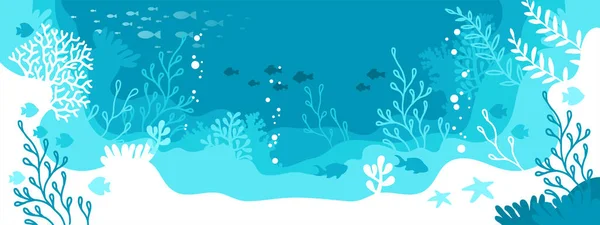 Vecteur Horizontal Fond Bleu Vie Sous Marine Récif Corallien — Image vectorielle