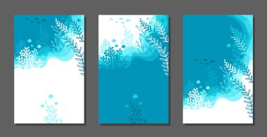 Vector vertical blue background. Underwater marine life of a coral reef clipart