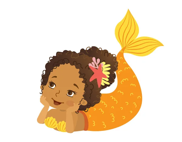 Ilustración Vectorial Estilo Dibujos Animados Beautiful Girl Mermaid Etnia Afroamericana — Archivo Imágenes Vectoriales