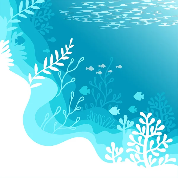 用蓝色调色板显示背景的矢量说明 珊瑚礁的水下海洋生物 — 图库矢量图片