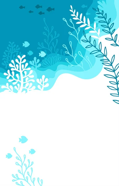Vector Illustration Latar Belakang Dengan Warna Palet Biru Kehidupan Laut - Stok Vektor