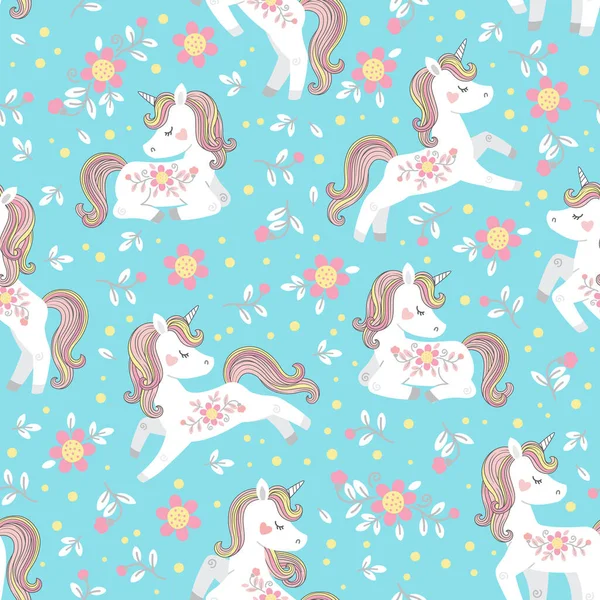 Unicorn Rainbow Mane Tail Vector Seamless Pattern Cute Unicorns Dark — Stock Vector