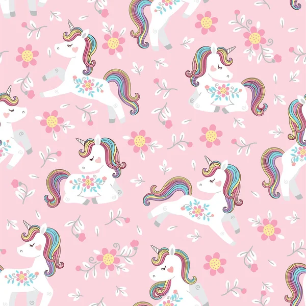 Unicorn Rainbow Mane Tail Vector Seamless Pattern Cute Unicorns Dark — Stock Vector