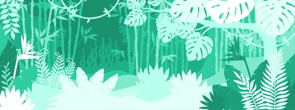 ベクトル水平グリーンの背景 熱帯雨林 — ストックベクタ