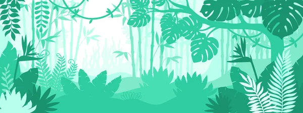 Sfondo Verde Orizzontale Vettoriale Foresta Pluviale Tropicale — Vettoriale Stock