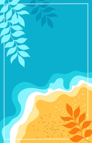 Κάθετο Αφηρημένο Υπόβαθρο Διάνυσμα Στυλιζαρισμένα Φύλλα Αμμώδης Παραλία Και Θάλασσα — Διανυσματικό Αρχείο