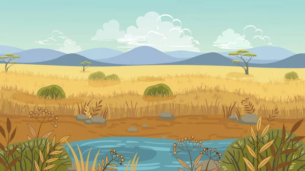 Wildlife Vector African Landscape Flat Cartoon Style — Stock Vector