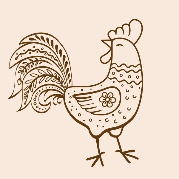 Vector Handgezeichneter Hahn Retro Stil Ornate Doodle Von Bauernvogel — Stockvektor
