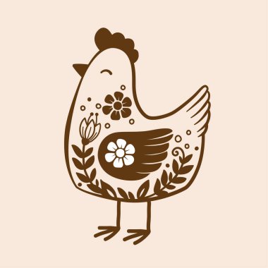 Vector hand drawn hen in retro style. Ornate doodle of domestic birds clipart