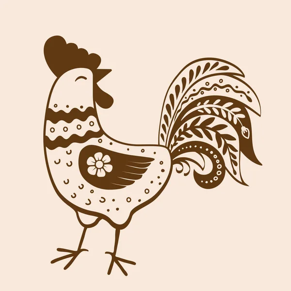 Vector Handgezeichneter Hahn Retro Stil Ornate Doodle Von Bauernvogel — Stockvektor