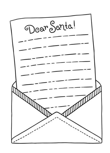 Briefsjabloon Met Een Envelop Voor Kerstman Vector Kleurplaat Voor Volwassenen — Stockvector
