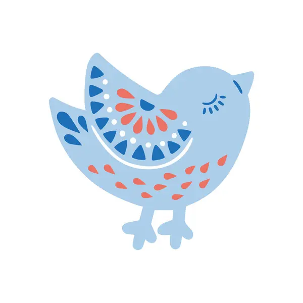 ノルディックスタイルの衛生における動物のベクター手描きのイラスト 白い背景に隔離されたフォークスタイルの鳥の青いシルエット — ストックベクタ