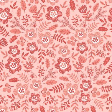 Tarz sahibi karalama çiçeklerinin ve açık pembe arka planda dalların kusursuz bir şekilde birbirine bağlanması.