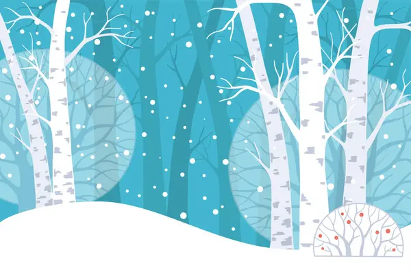 Vector Illustration Blue Winter Snowy Forest Landscape — Stock Vector