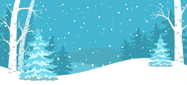 Vector Illustratie Blauwe Winter Besneeuwd Boslandschap — Stockvector