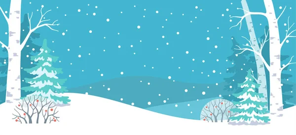 ベクトルイラスト 青い冬の雪の森の風景 — ストックベクタ