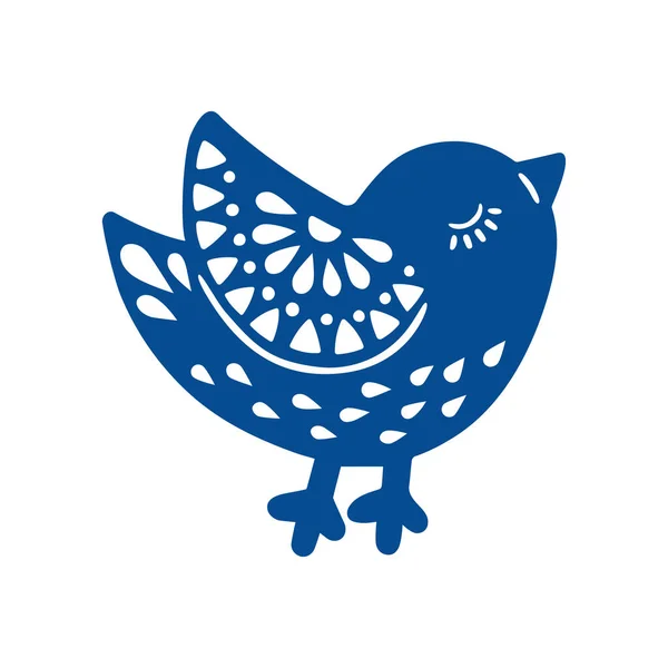 Векторная Ручная Иллюстрация Животного Нордическом Стиле Голубой Силуэт Птицы Народном — стоковый вектор