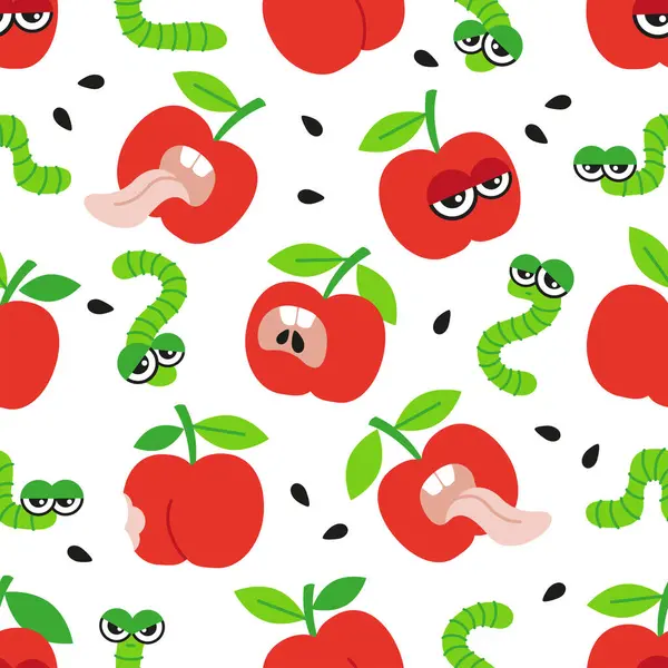 Векторный Ручной Рисунок Стиле Каракулей Красные Сумасшедшие Яблоки Гусеница Белом — стоковый вектор