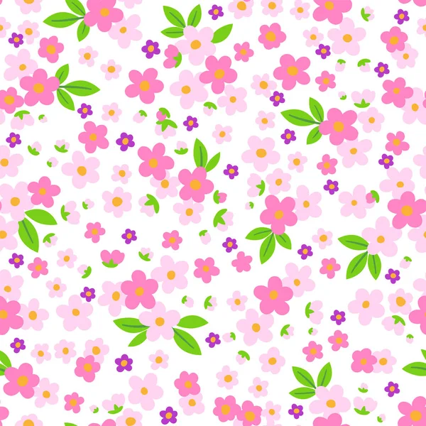 Hand Gezeichnet Kritzeln Zarte Blumen Nahtloses Muster Winziger Rosa Kirschblüten — Stockvektor