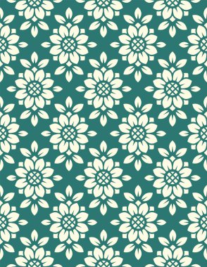 Çiçeklerle retro tarzında kusursuz bir şablon. Duvar kağıdı, kiremit ve tekstil için geometrik elmas desenli stilize çiçek