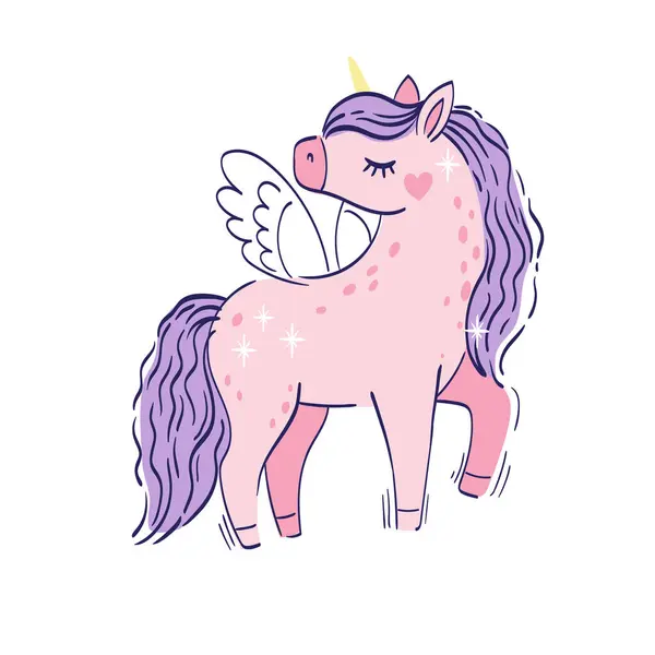 Unicorn Magic Roz Drăguț Ilustrație Vectoră Desen Mână Izolată Fundal — Vector de stoc