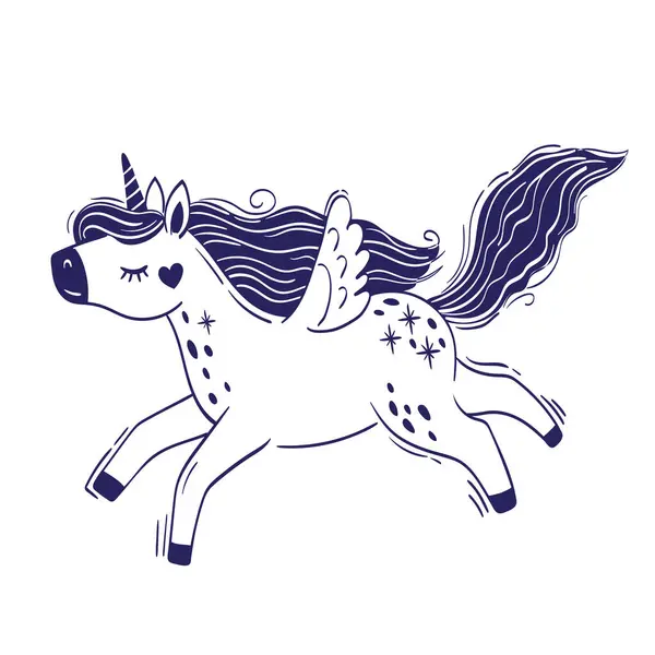Unicorn Ajaib Yang Lucu Ilustrasi Gambar Tangan Vektor Terisolasi Pada - Stok Vektor
