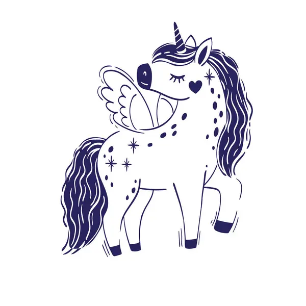 Lindo Unicornio Mágico Ilustración Dibujo Mano Vectorial Aislada Sobre Fondo — Vector de stock