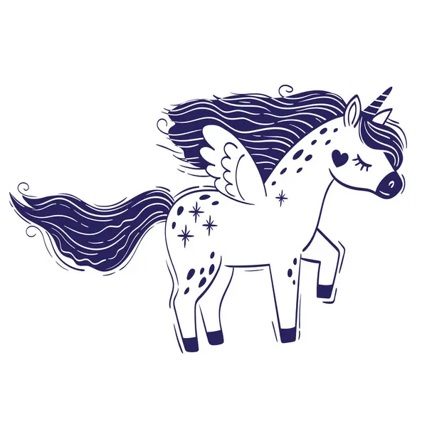 Unicorn Magic Drăguț Ilustrație Vectorială Desen Mână Izolată Fundal Alb — Vector de stoc