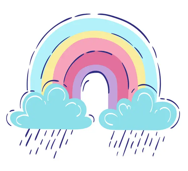 Strahlender Regenbogen Und Wolken Vektor Hand Ertränken Illustration Für Kinderbekleidung Stockillustration
