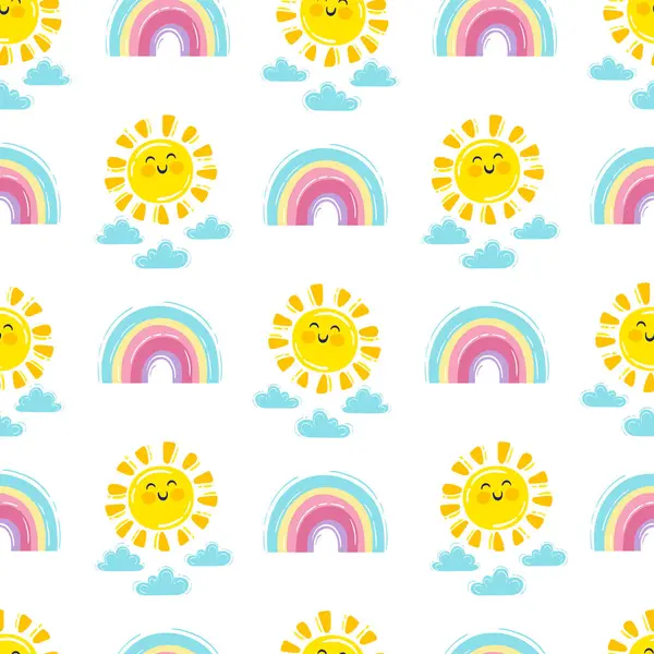 手描きベクターイラスト かわいい虹 太陽のシームレスなパターン ストックベクター